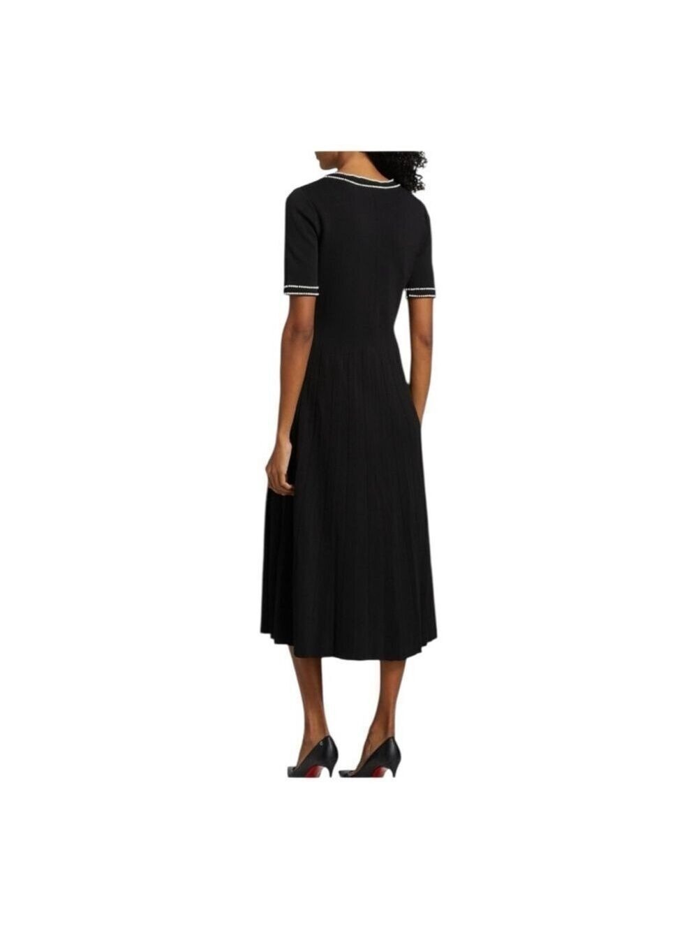 Elie Tahari Leona Black Knit Sweater Dress with Pearl Embellishments. Size M - Picture 4 of 13